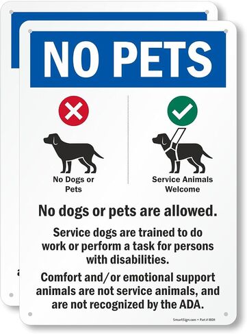 SmartSign 14 x 10 inch “No Pets - No Dogs Or Pets Allowed, Comfort/Emotional Support Animals Not Service..." Metal Sign, 40 mil Laminated Rustproof Aluminum, Multicolor in Kuwait