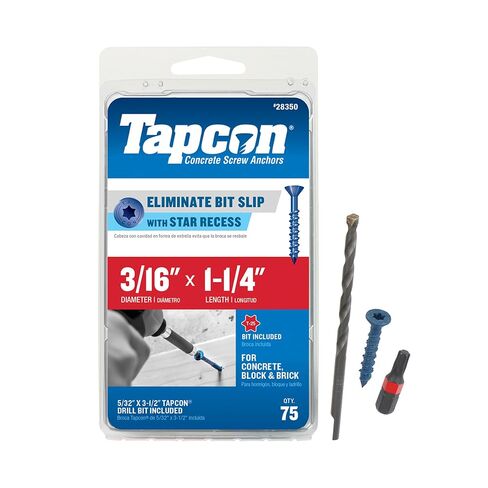 Tapcon 28360 3/16x2-1/4 Blue Star Drive Bugle Head Concrete Anchors 75/Box in Kuwait
