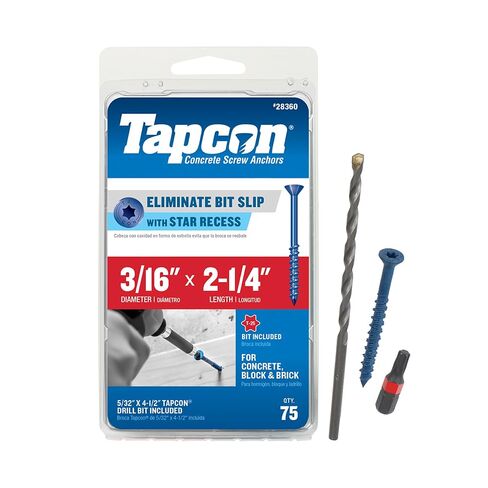 Tapcon 28360 3/16x2-1/4 Blue Star Drive Bugle Head Concrete Anchors 75/Box in Saudi Arabia
