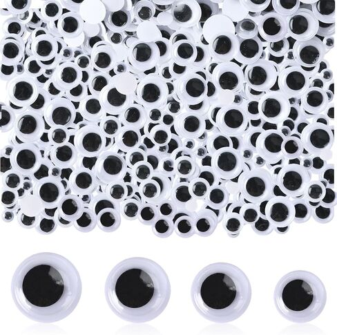 Wiggle Googly Eyes with Self Adhesive, 500Pcs 6mm 8mm 10mm 12mm Mixed Small Black White Plastic Sticky Eye Eyeball Stickers for DIY Handmade Art Crafts Halloween Party Decorations in Kuwait