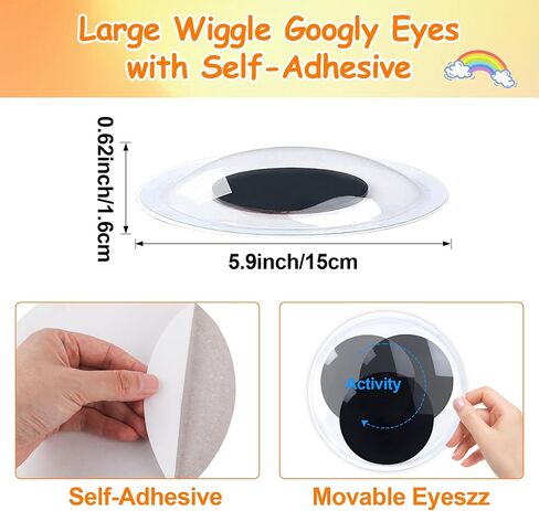 6 Inches Giant Googly Eyes,Large Googly Eyes Plastic Wiggle Eyes with Self Adhesive Black White Big Stick on Eye Eyeball Stickers for Handmade DIY Art Crafts Party Halloween Christmas Tree Decoration in Kuwait