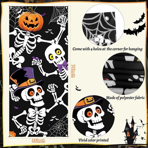 Halloween Door Cover, 79 * 35inch Skeleton Halloween Door Decorations Skeleton Door Sign Banner for Haunted House Indoor Outdoor Party Window Wall Decor in Kuwait