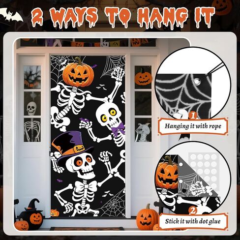 Halloween Door Cover, 79 * 35inch Skeleton Halloween Door Decorations Skeleton Door Sign Banner for Haunted House Indoor Outdoor Party Window Wall Decor in Kuwait