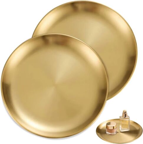 Decorative Jewelry Storage Organizer Gold Decor, Gold candle holders, Trinket Dish, Candle Plate, Decor Plate for jewelry, Candle Holder, Set of 2, Modern Minimalist Home Vanity Table Decor in Kuwait