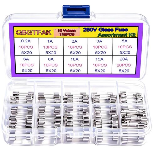 12pcs 5x20mm AGC Fuse Holder Inline Screw Type with 16 AWG Wire + 110pcs Quick Blow Glass Tube Fuse Assorted Kit 250V 0.2A, 1A, 2A, 3A, 5A, 6A, 8A, 10A,15A,20A, 5x20mm Ted Lele (Fuse+16 AWG Wire) in Kuwait