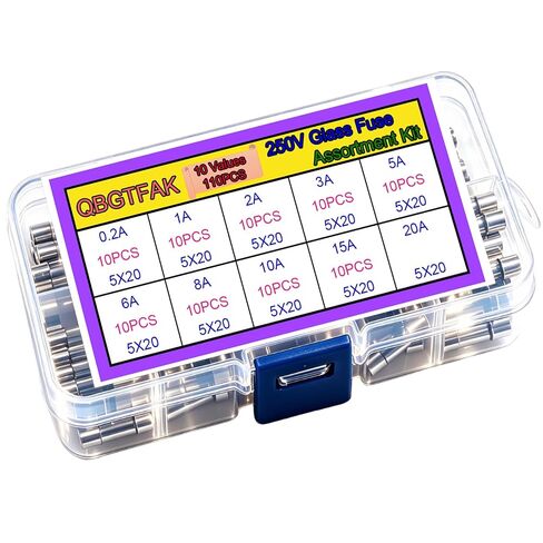 12pcs 5x20mm AGC Fuse Holder Inline Screw Type with 16 AWG Wire + 110pcs Quick Blow Glass Tube Fuse Assorted Kit 250V 0.2A, 1A, 2A, 3A, 5A, 6A, 8A, 10A,15A,20A, 5x20mm Ted Lele (Fuse+16 AWG Wire) in Kuwait