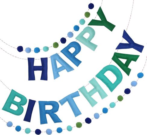 Pre-Strung 3D Felt Happy Birthday Banner,Blue Birthday Decorations in Kuwait