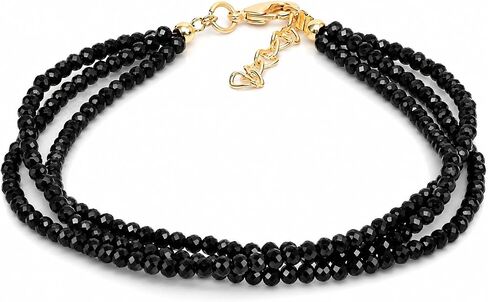 Gempires سوار خرز ثلاثي الطبقات من البيريت الطبيعي، سوار مطرز للنساء، مجوهرات مصنوعة يدويًا، خرز دائري 2.4-2.5 مم مع سلسلة قابلة للتعديل مطلية بالفضة 7 + 1 بوصة (بيريت) in Kuwait