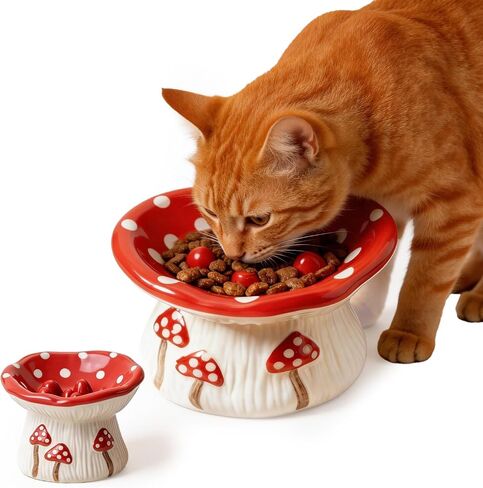 Cute Ceramic Elevated Cat Slow Feeder Bowl, Mushroom Design Non-Slip Slow Feeder Cat Bowl for Cats & Small Dogs in Kuwait