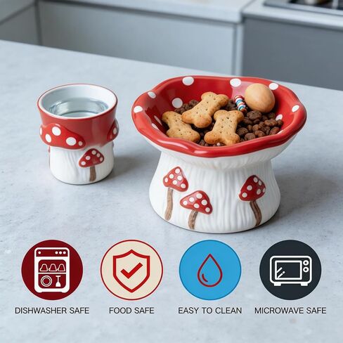 Cute Ceramic Elevated Cat Slow Feeder Bowl, Mushroom Design Non-Slip Slow Feeder Cat Bowl for Cats & Small Dogs in Kuwait