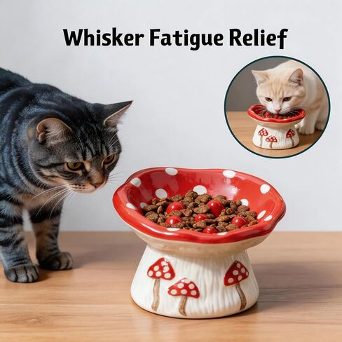 Cute Ceramic Elevated Cat Slow Feeder Bowl, Mushroom Design Non-Slip Slow Feeder Cat Bowl for Cats & Small Dogs in Kuwait