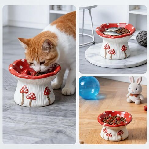 Cute Ceramic Elevated Cat Slow Feeder Bowl, Mushroom Design Non-Slip Slow Feeder Cat Bowl for Cats & Small Dogs in Kuwait