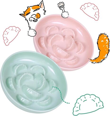 2 Pcs Cat Slow Feeder Bowl Set - Unbreakable Melamine Puzzle cat Bowl for Slow Eating - Cat Dish for Wet & Dry Food- Whisker Friendly & Dishwasher Safe & Non Slip Design (Pink + Green) in Saudi Arabia