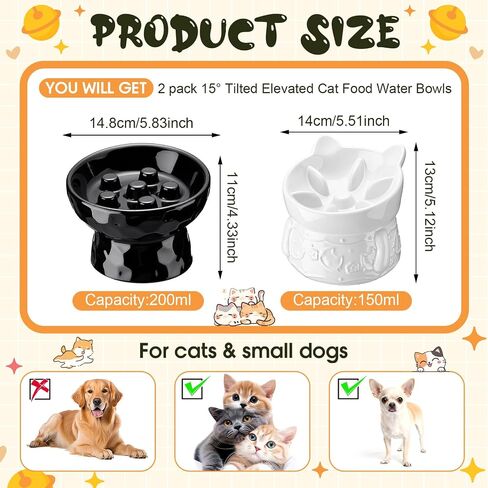 2 Pack Ceramic Slow Feeder Cat Bowl, Raised Tilted Cat Slow Feeder Bowls in Kuwait