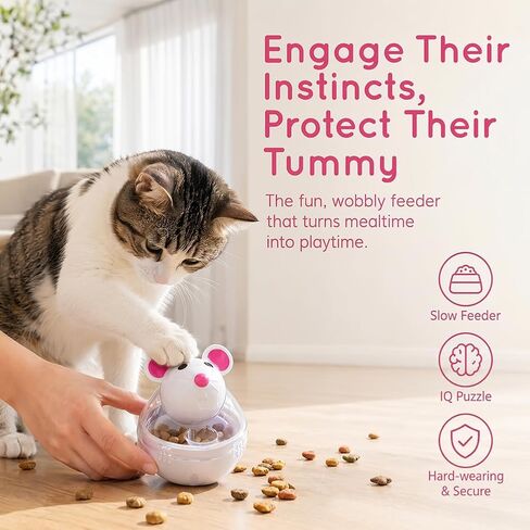 Engaging Cat Food Dispenser Toy | Rolling Mouse Style for Nourishment & Training | Pet Dish, Without Battery in Kuwait