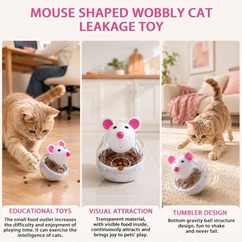 Engaging Cat Food Dispenser Toy | Rolling Mouse Style for Nourishment & Training | Pet Dish, Without Battery in Kuwait