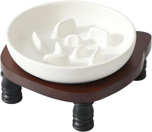 Cute 3 in 1 Ceramic Elevated Cat Bowl Stand, Raised Slow Feeder Cat Bowl in Kuwait