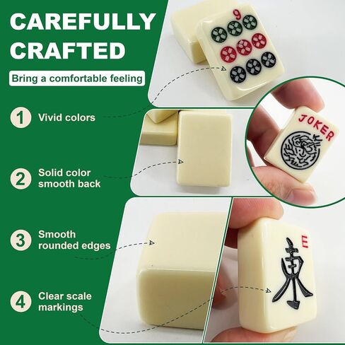 1.2" 166-Tile American Mahjong Tile Set - Complete Mahjong Game Set with Cute Mah Jongg Tiles for Beginners, Adults, Seniors, American Mahjong Tiles, Majiang Set & Mahjong Tiles Only in Kuwait