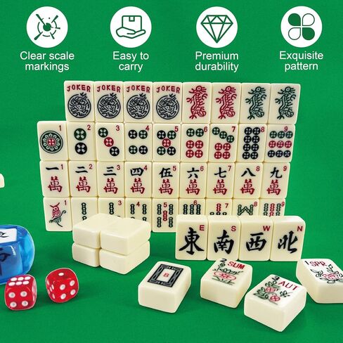 1.2" 166-Tile American Mahjong Tile Set - Complete Mahjong Game Set with Cute Mah Jongg Tiles for Beginners, Adults, Seniors, American Mahjong Tiles, Majiang Set & Mahjong Tiles Only in Kuwait