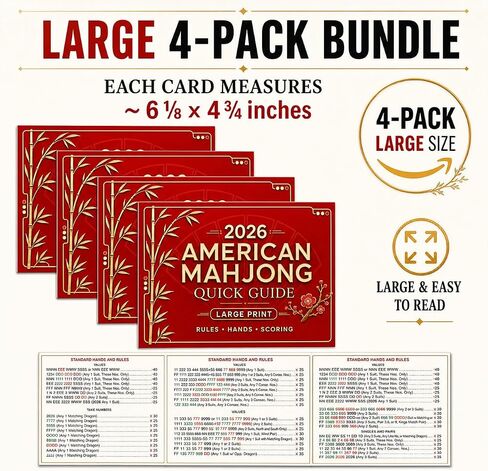 American Mahjong Score Cards 2026 – Large Print Reference Cards for Standard Hands, Easy-to-Read Rule Guide for Players, 4 Pack in Kuwait