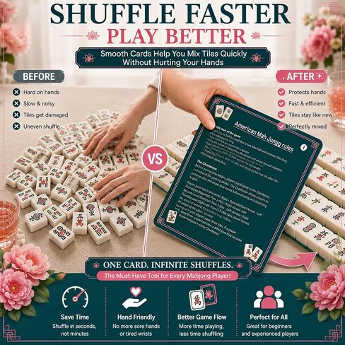Mahjong Shuffler Cards with Rules Waterproof Tile Mixing Cards for Tiles in Kuwait