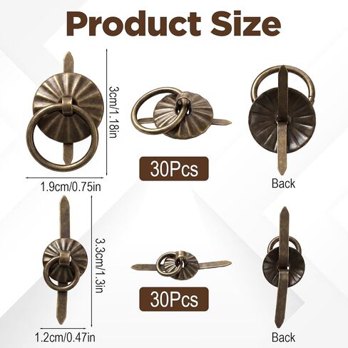80pcs Mini Brads, Ymapinc Metal Brad Fasteners with Pull Rings, Decorative Fasteners for Crafts, Antique Bronze Ring Fastener, Junk Journal Supplies Embellishments for Scrapbooks Albums in Kuwait