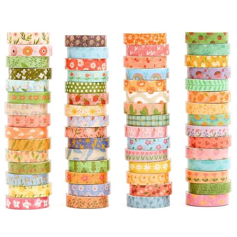 Basic Patterns Washi Tape Set 60 Rolls Geometric Elegance Decorative Skinny Masking Tapes for Arts, DIY Crafts, Journals, Planners, Scrapbook, Wrapping (Warm Floral Cottage) in Kuwait