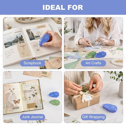 500 ft (167 yds) Extra-Long Refillable Glue Tape Set, 0.31 in Wide, 2 Preloaded Dispensers + 8 Extra Refills, Photo-Safe Acid-Free Scrapbook Tape for Scrapbooking, Crafts, Home & School in Kuwait