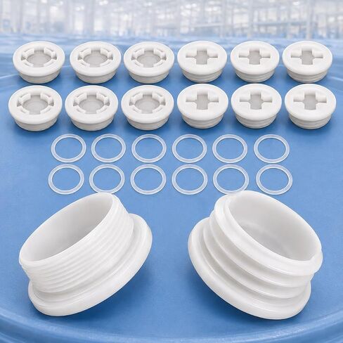 Bung Cap 2" Combo 6 Pcs Fine Thread and 6 Pcs 𝑾𝒆𝒍𝒍 𝑺𝒆𝒂𝒍𝒆𝒅 Coarse Thread Poly Buttress Drum Bung （12 Pcs）with Gasket for 55 Gallon Drum in Kuwait