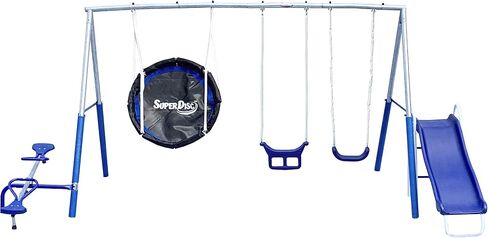 Free N Swing - 7 User / 5 Station Swing Set, Outdoor for Kids with 5' Slide. Easy Assembly Playground Set with Galvanized Metal Frame for Backyards, 168" L x 91" W x 74" H, by XDP Recreation in Kuwait