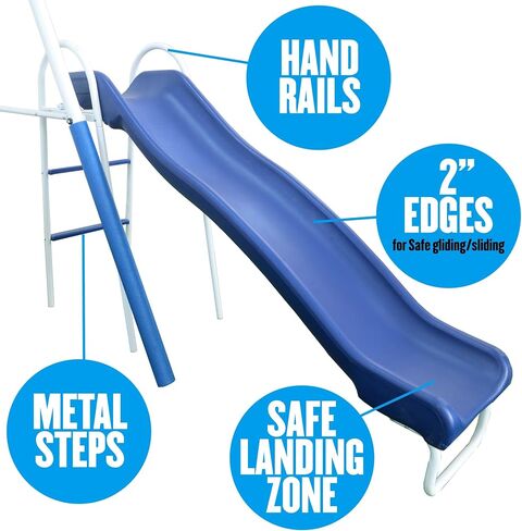 Free N Swing - 7 User / 5 Station Swing Set, Outdoor for Kids with 5' Slide. Easy Assembly Playground Set with Galvanized Metal Frame for Backyards, 168" L x 91" W x 74" H, by XDP Recreation in Kuwait