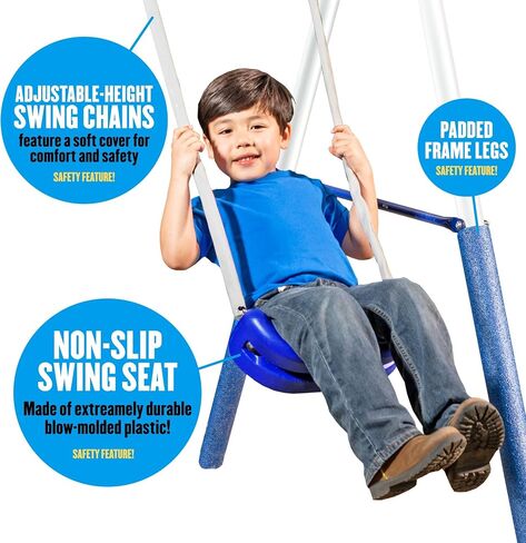 Free N Swing - 7 User / 5 Station Swing Set, Outdoor for Kids with 5' Slide. Easy Assembly Playground Set with Galvanized Metal Frame for Backyards, 168" L x 91" W x 74" H, by XDP Recreation in Kuwait