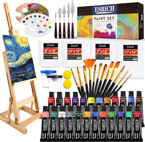 ESRICH 60PCS Acrylic Paint Set for Adults with Table Wood Easel in Kuwait