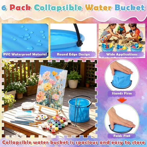 Flasoo 6 Pack 8x10 Canvas Painting Kit, 75 PCS Sip and Paint Kit, Paint and Sip Kit for Adults with Acrylic Paint, 32 Brushes, Palettes, Aprons, Tablecloth, Folding Cups for Paint Night, Gift in Kuwait