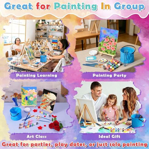 Flasoo 6 Pack 8x10 Canvas Painting Kit, 75 PCS Sip and Paint Kit, Paint and Sip Kit for Adults with Acrylic Paint, 32 Brushes, Palettes, Aprons, Tablecloth, Folding Cups for Paint Night, Gift in Kuwait