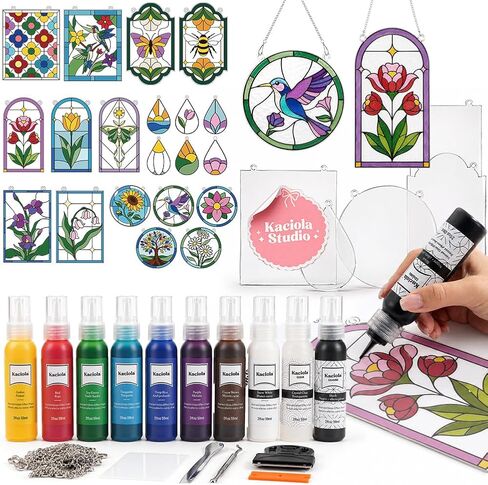 71Pcs Stained Glass Paint Kit for Adults Paint Your Own Window Ornaments in Kuwait