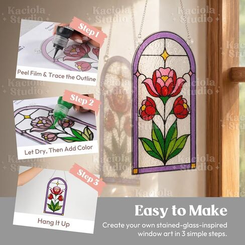 71Pcs Stained Glass Paint Kit for Adults Paint Your Own Window Ornaments in Kuwait