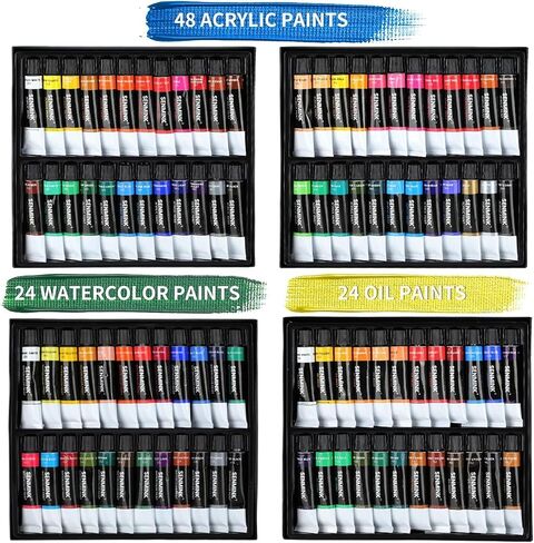 196Pcs Deluxe Artist Painting Set with French Easel, 48 Colors Acrylic & Oil Paints, 24 Colors Watercolor Paints, Art Paint Supplies for Artists, Beginner & Adults in Kuwait