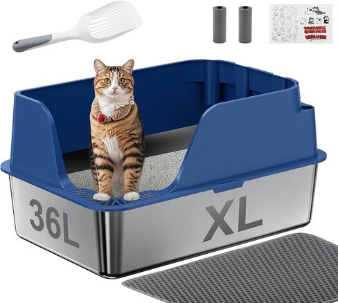 Non-Stick Stainless Steel Litter Box, XL Side Open Splash-Proof&Leak-Proof in Kuwait