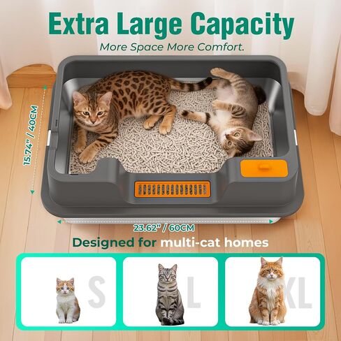 OROLEY 2PACK Stainless Steel Litter Box with High Sides Lid, Extra Large XXXL Litter Box for Big Cats, Metal Kitty Litter Boxes with Anti-Leakage Enclosure,Non-Stick in Kuwait