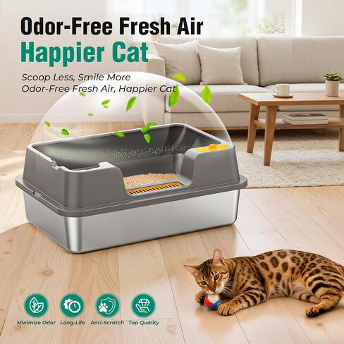 OROLEY 2PACK Stainless Steel Litter Box with High Sides Lid, Extra Large XXXL Litter Box for Big Cats, Metal Kitty Litter Boxes with Anti-Leakage Enclosure,Non-Stick in Kuwait
