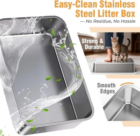 OROLEY 2PACK Stainless Steel Litter Box with High Sides Lid, Extra Large XXXL Litter Box for Big Cats, Metal Kitty Litter Boxes with Anti-Leakage Enclosure,Non-Stick in Kuwait
