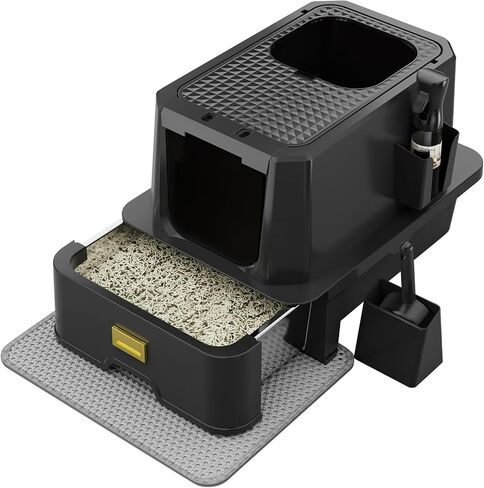 RIZZARI Stainless Steel Litter Box: Enclosed Top Entry with High Sides in Saudi Arabia