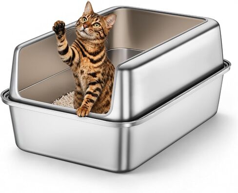 Stainless Steel Cat Litter Box, All-Metal Litter Box Enclosure, High Sides in Kuwait
