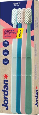 Jordan* ® | Green Clean Manual Toothbrush | Award Winning Sustainable Toothbrush Made from Recycled Materials | Eco-Friendly | Scandinavian Design | Soft Bristle Toothbrush | Mixed Colour | 4 Units in Kuwait