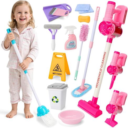 deAO Kids Cleaning Toy Set 14 Pcs Detachable Housekeeping Playset in Kuwait