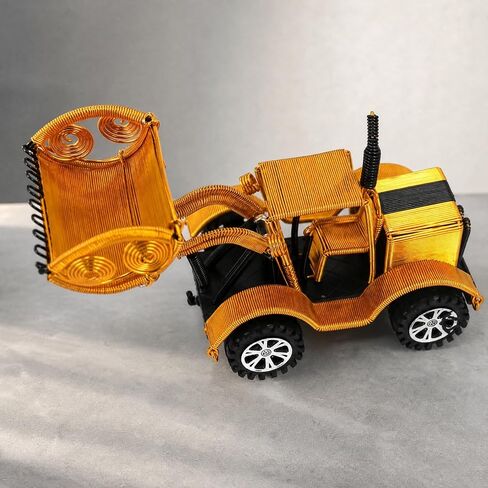 Wire-Crafted Wheel Loader with Rotating Wheels Shiny Finish Anodized Aluminum Wire Loader Toy Collectible for Kids in Kuwait