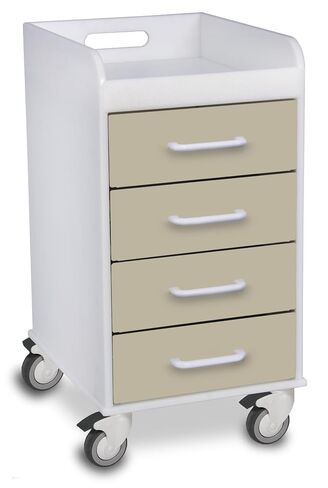 TrippNT 51041 Polyethylene Extra Wide Compact Locking Cart, 27" Width x 27" Height x 17" Depth, 4 Drawers, White in Kuwait