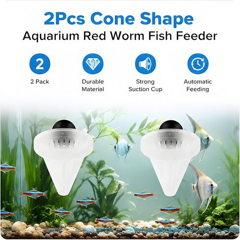 2Pcs White Cone Fish Feeder Cups with Suction for Aquarium Tanks in Kuwait