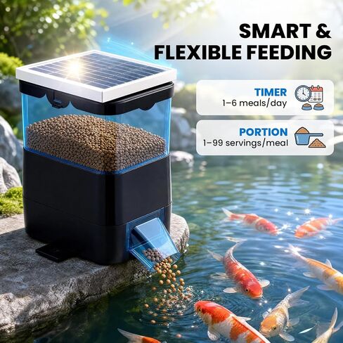 NEWTRY Automatic Pond Fish Feeder, 2.8L Solar Powered Programmable Timer in Kuwait